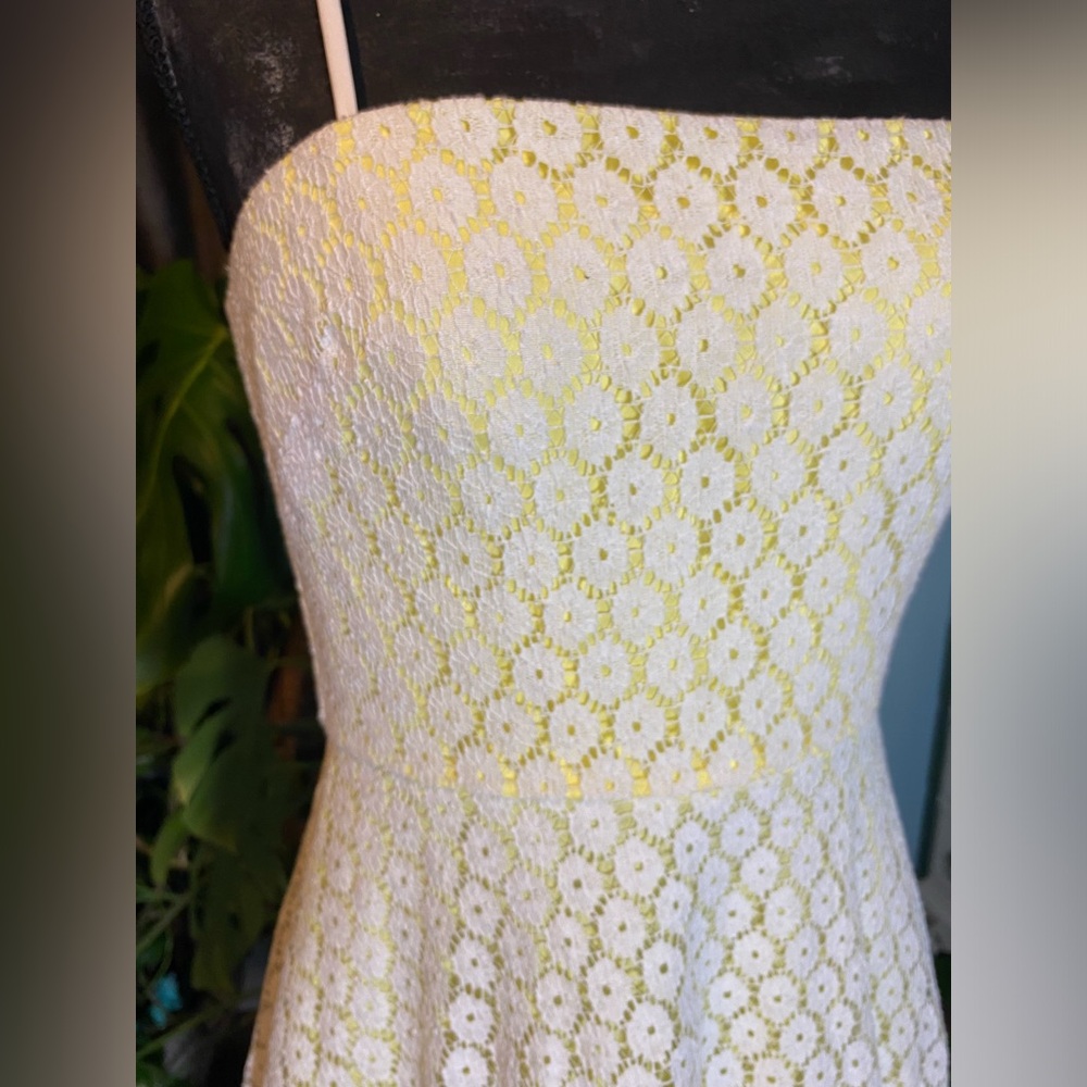 Betsey Johnson Yellow Dress and white lace Overlay summer sundress strapless - Picture 2 of 8